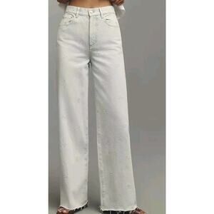 LE JEAN High-Rise Wide-Leg Bow Embroidery Jeans Arctic Blue Size 26